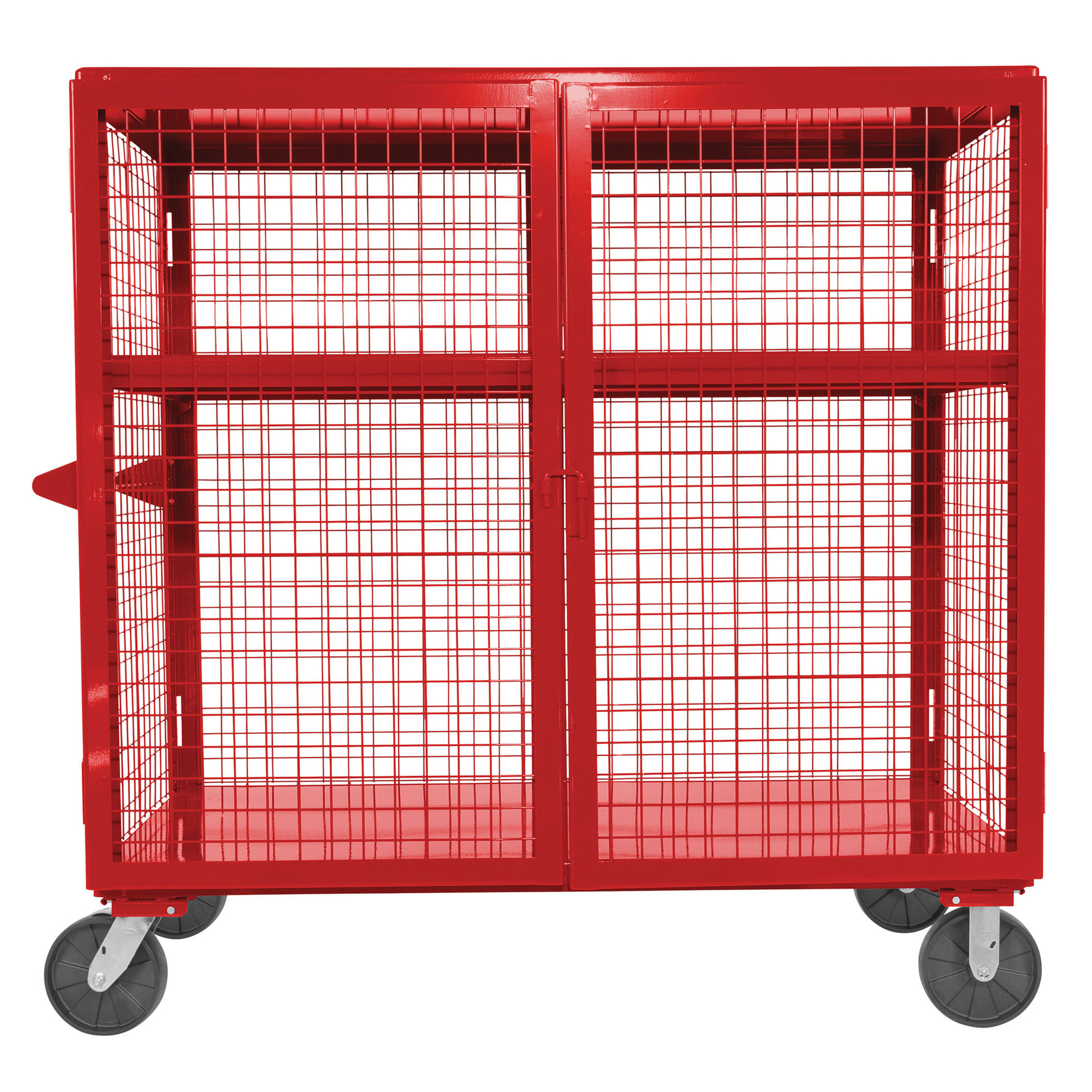 Vestil Welded Steel Expanded Metal Security Cart - 2000-Lb. Capacity, 2 Shelves, Red, Model# SCW-XM-3060-RD